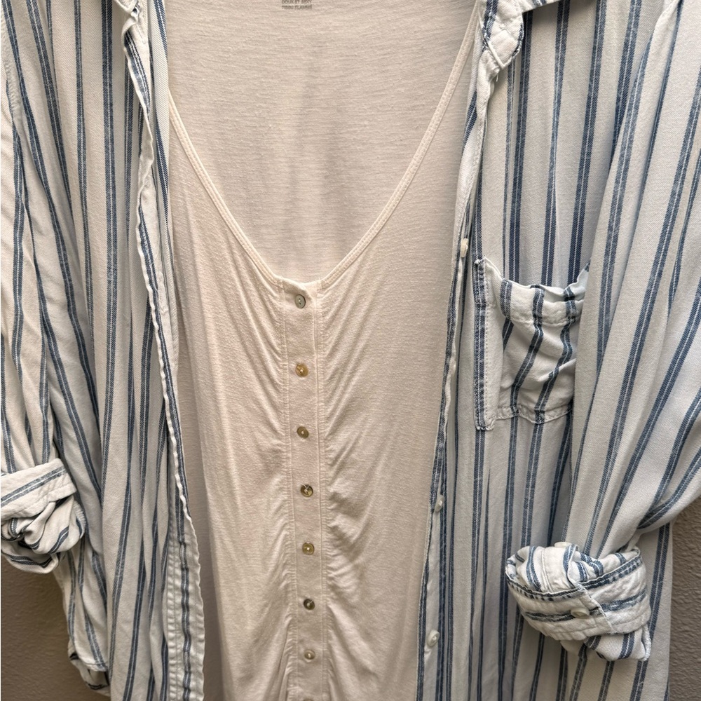 American Eagle Blue and White Striped Button Down - Picture 5 of 6